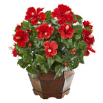 Nearly Natural 8992 21" Artificial Green & Red Hibiscus Plant in Decorative Planter