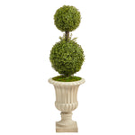 Nearly Natural T2490 4’ Double Boxwood Topiary Artificial Tree in Sand Finished Urn