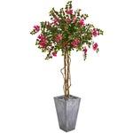 Nearly Natural 9291 6.5' Artificial Green & Pink Bougainvillea Tree in Cement Planter