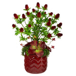 Nearly Natural 23`` Thistle and Succulent Artificial Arrangement in Red Vase