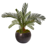 Nearly Natural 9625 29" Artificial Green Cycas Plant in Metal Bowl