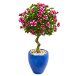 Nearly Natural 9300 39" Artificial Green & Pink Azalea Topiary Tree in Blue Planter