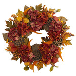 Nearly Natural 24`` Fall Hydrangea, Lotus and Berries Artificial Wreath