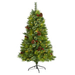 Nearly Natural 5`Montana Mixed Pine Artificial Christmas Tree with Pine Cones, Berries and 250 Clear LED Lights