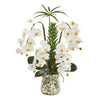 Nearly Natural A1369 27" Artificial Green & White Phalaenopsis Orchid & Succulent Arrangement in Floral Vase
