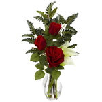 Nearly Natural Rose & Calla w/Vase Arrangement