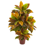 Nearly Natural 8313 39" Artificial Real Touch Croton Plant in Terra Cotta Planter, Multicolor