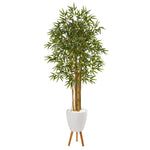 Nearly Natural 9854 74" Artificial Green Multi Bambusa Bamboo Tree in White Planter with Stand