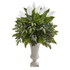 Nearly Natural 6481 38" Artificial Green White Mixed Spathifyllum Plant in White Urn