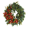 Nearly Natural 23`` Mixed Greens and Cymbidium Orchid Artificial Wreath