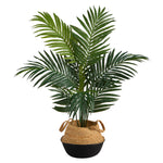 Nearly Natural T2936 4` Kentia Palm Artificial Tree in Cotton & Jute Black Woven Planters