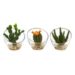 Nearly Natural 8676-S3 7" Artificial Green Mixed Succulent Plant in Glass Vase, Set of 3