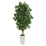 Nearly Natural T2566 4.5` Ficus Artificial Tree in White Metal Planter