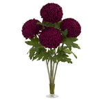 Nearly Natural 1554 30" Mum Artificial Arrangement in Glass Vase, Burgundy 