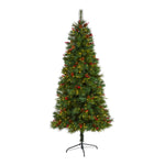 Nearly Natural 7` Mixed Pine Artificial Christmas Tree with 350 Clear LED Lights, Pine Cones and Berries