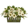 Nearly Natural 1577 12" Artificial Green & Cream Daisy Arrangement in Decorative Planter