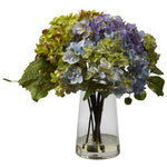 Nearly Natural 4935 Artificial Green & Lavender Hydrangea Arrangement with Glass Vase 