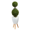 Nearly Natural T2491 4` Double Boxwood Topiary Artificial Tree in White Planter