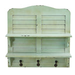 Nearly Natural 7034 20" Green Vintage Window Shutter Shelving with Hooks Wall Decor