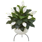 Nearly Natural P1036 45" Artificial Green & White Spathiphyllum Plant in White Planter with Metal Stand