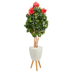 Nearly Natural T2483 58`` Hibiscus Artificial Tree in White Planter with Stand