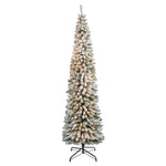 Nearly Natural 8`Flocked Pencil Artificial Christmas Tree with 500 Clear Lights and 646 Bendable Branches