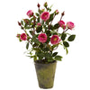 Nearly Natural 4853 14" Artificial Green & Pink French Rose Garden in Concrete Planter