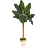 Nearly Natural 9497 75" Artificial Green Banana Tree in Country White Planter