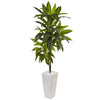 Nearly Natural 6969 3' Artificial Green Dracaena Plant in White Tower Planter