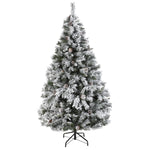 Nearly Natural 6` Flocked White River Mountain Pine Artificial Christmas Tree with Pinecones