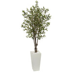 Nearly Natural 5832 6' Artificial Green Olive Tree in White Tower Planter