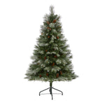 Nearly Natural 5`Snowed French Alps Mountain Pine Artificial Christmas Tree with 387 Bendable Branches and Pine Cones