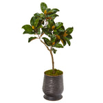 Nearly Natural 9635 46" Artificial Green & Yellow Magnolia Leaf Tree in Ribbed Metal Planter