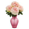 Nearly Natural Peony Artificial Arrangement in Rose Garden Vase