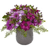 Nearly Natural Daisy Bush in Gray Decorative Vase