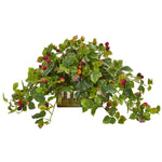 Nearly Natural 8069 16" Artificial Green Deluxe Raspberry Plant in Decorative Planter