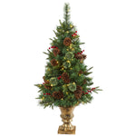 Nearly Natural 4` Pine, Pinecone and Berries Artificial Christmas Tree in Decorative Urn