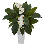 Nearly Natural Orchid and Birdsnest Artificial Arrangement in White Tower Planter
