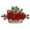 Nearly Natural 25`` Poinsettia, Succulent and Pine Artificial Arrangement in Decorative Vase