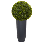 Nearly Natural 6376 30" Artificial Green Boxwood Topiary Plant in Gray Cylinder Planter (Indoor/Outdoor)