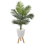 Nearly Natural 9837 4.5' Artificial Green Kentia Palm Tree in White Planter with Legs