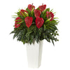 Nearly Natural 6399 33" Artificial Green & Red Mixed Anthurium Plant in White Tower Vase