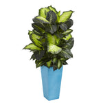Nearly Natural 6491 4.5' Artificial Green Golden Dieffenbachia in Turquoise Planter