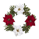 Nearly Natural 21`` Olive with Poinsettia Artificial Wreath