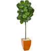 Nearly Natural 9260 6' Artificial Green Fiddle Leaf Tree in Orange Planter