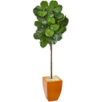 Nearly Natural 9260 6' Artificial Green Fiddle Leaf Tree in Orange Planter