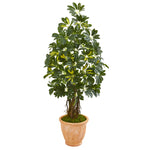 Nearly Natural 9326 4.5' Artificial Green Schefflera Tree in Terra Cotta Planter