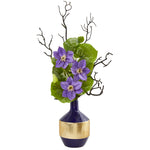 Nearly Natural 22`` Anemone and Lotus Leaf Artificial Arrangement in Vase