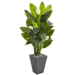 Nearly Natural 9443 63" Artificial Green Real Touch Spathyfillum Plant in Slate Planter