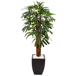 Nearly Natural 5982 5.5' Artificial Green Raphis Plam Tree in Black Planter